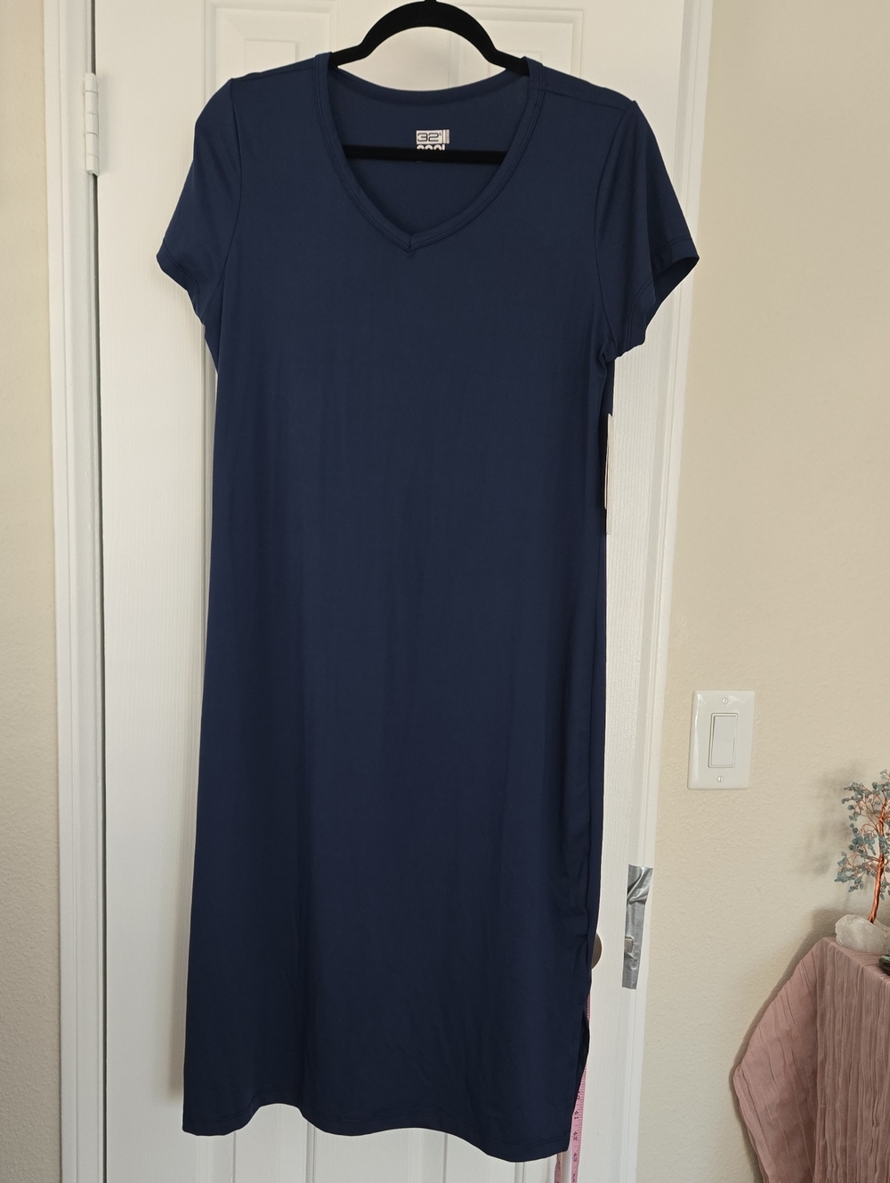 Short Sleeve V-Neck Midi Dress in Navy by 32 Degrees